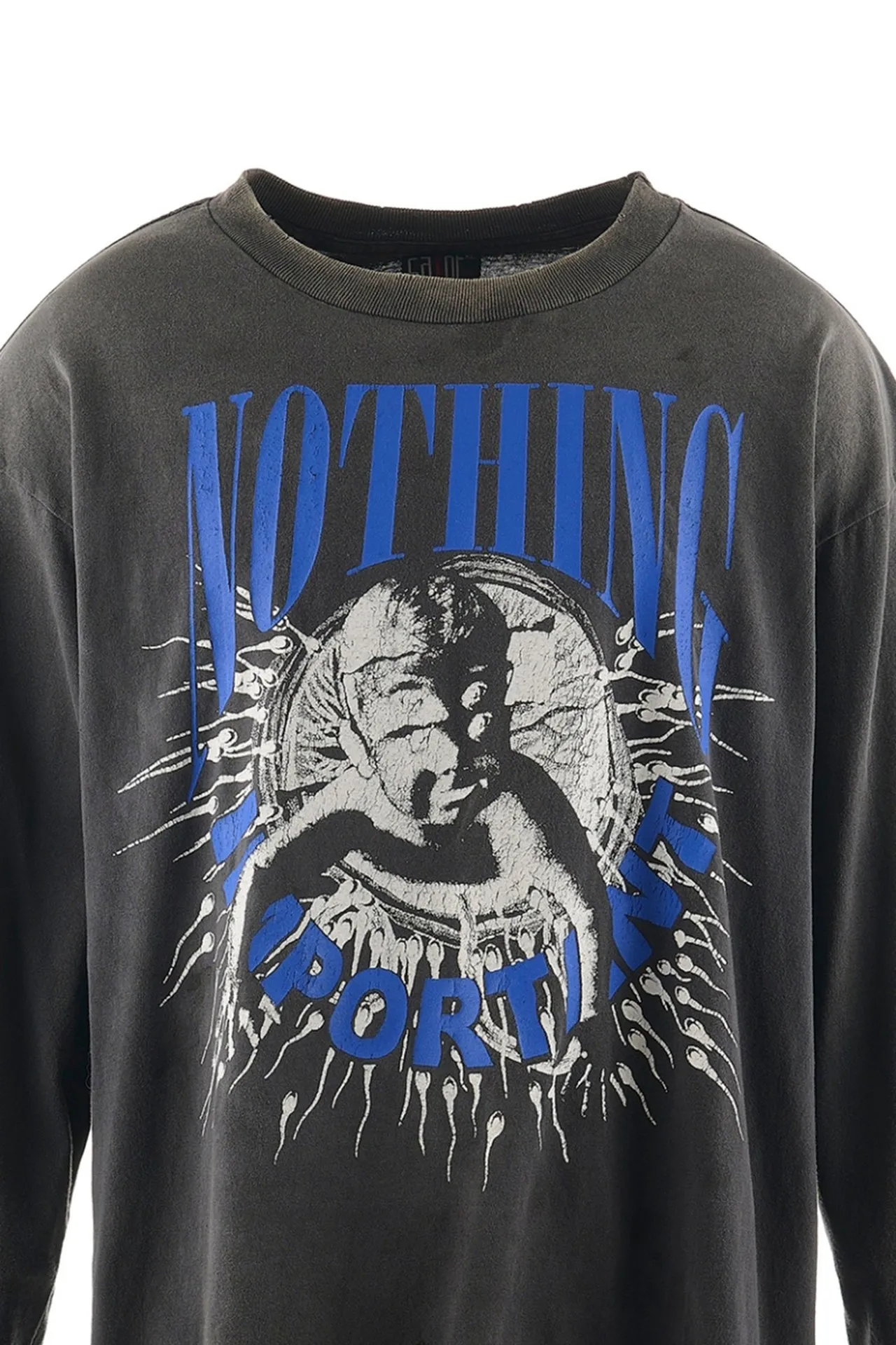 SAINT Mxxxxxx × Kosuke Kawamura's latest joint model KK_LS TEE/NOTHING IMP/BLK Holy Infant tadpole distressed long sleeves, wash black S-XL, original consistent wash mark/angel mark, original factory grade crack print, distressed mottled effect, heavy wash water, water spray fading, fade repositioning, pure handmade complex grinding and hanging